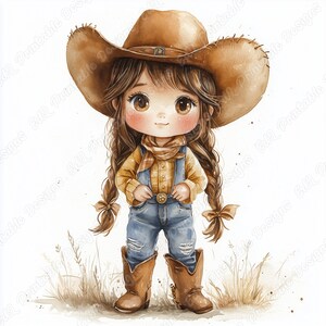 20 Cute Little Cowgirl Clip Art, Watercolor Western Printable Images, Wild West Digital Download, Baby Shower Scrapbooking Paper Crafts JPG