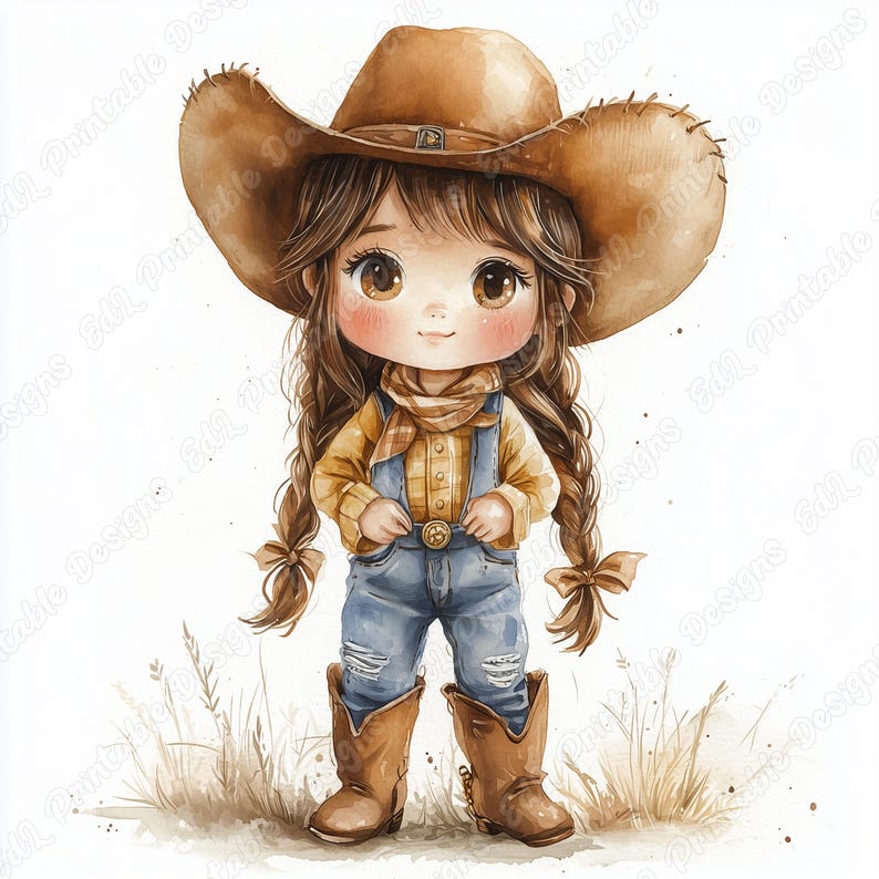20 Cute Little Cowgirl Clip Art, Watercolor Western Printable Images, Wild West Digital Download, Baby Shower Scrapbooking Paper Crafts JPG