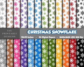 Christmas Snowflake Digital Paper, Snowfall Printable Background, Snow Confetti Scrapbook Papers, 12x12 Winter Holiday Seamless Pattern Set