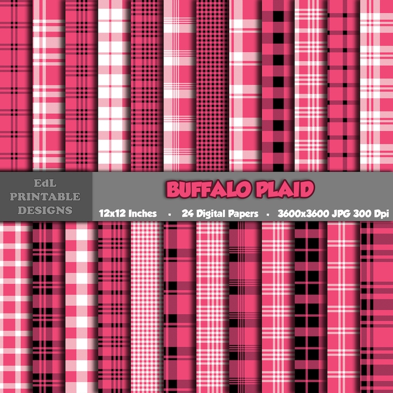 Pink Buffalo Plaid Digital Paper Pack, Printable Background Papers