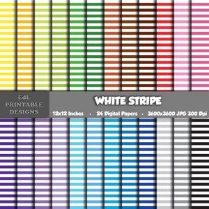 Paquet de papier numérique à rayures blanches, arrière-plan imprimable lignes, papiers de scrapbooking à rayures, papier 12 x 12, motif coloré sans couture, lot de 24