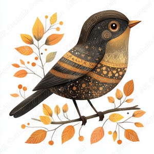 Folk Art Bird Clipart, Whimsical Boho Animal Images, Scandinavian Birds Scrapbook (Digital Download)