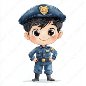 20 Cute Police Boy Clip Art, Little Cop Printable Image, Watercolor Police Officer Kid Digital Download, Scrapbooking Paper Craft JPG Bundle