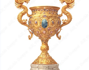 Gold Trophy Clipart, Winner Award Images, Champion Prize Scrapbook Paper (Digital Download)
