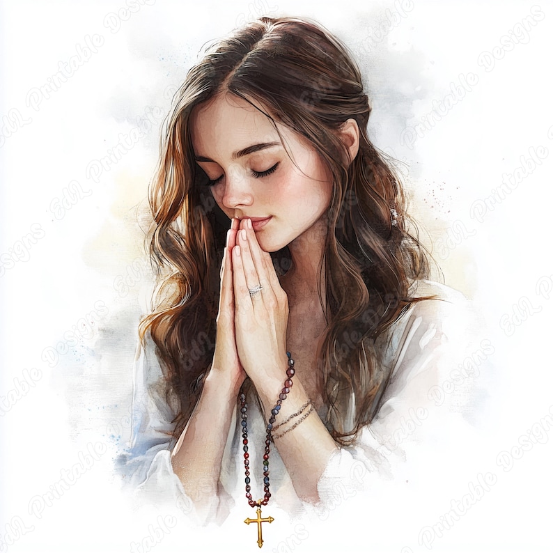16 Praying Beautiful Woman Clip Art, Christian Lady Printable Images, Biblical Girl Digital Download, Religious Scrapbooking Paper Craft JPG