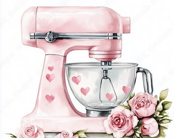 20 Stand Mixer And Flowers Clip Art, Floral Stand Mixer Printable Images, Retro Kitchen Mixer Digital Download, Scrapbooking Paper Craft JPG