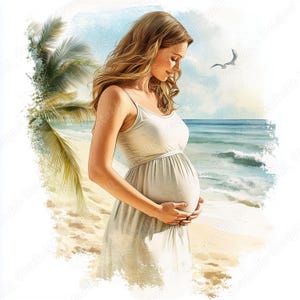 20 Mulher grávida com paisagem Clip Art, Imagens de maternidade para impressão, Download digital de natureza em aquarela, Conjunto de artesanato em papel para scrapbooking JPG