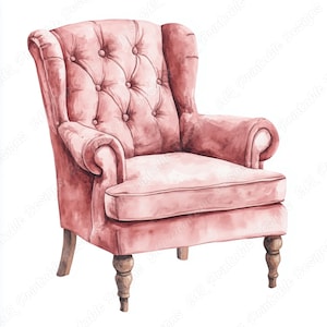 20 imágenes prediseñadas de sillón de acuarela, imagen imprimible de muebles antiguos, descarga digital de sillón acogedor, conjunto de papel para scrapbooking y manualidades con asientos en formato JPG