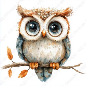20 Watercolor Cute Owl Clip Art, Woodland Animal Printable Images, Baby Shower Digital Download, Nursery Scrapbooking Paper Craft JPG Bundle