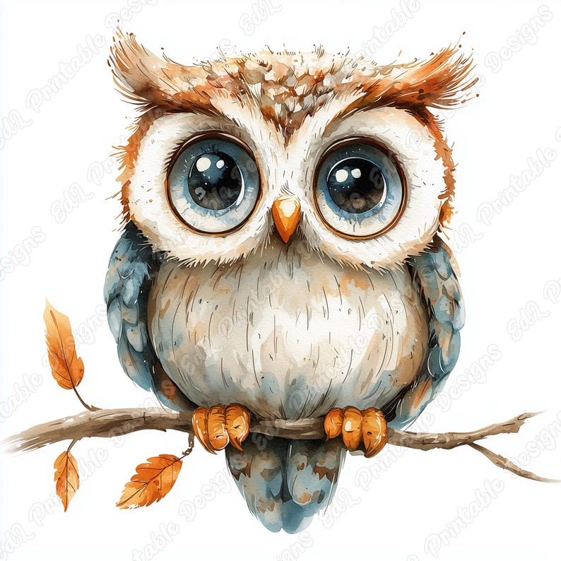 20 Watercolor Cute Owl Clip Art, Woodland Animal Printable Images, Baby Shower Digital Download, Nursery Scrapbooking Paper Craft JPG Bundle
