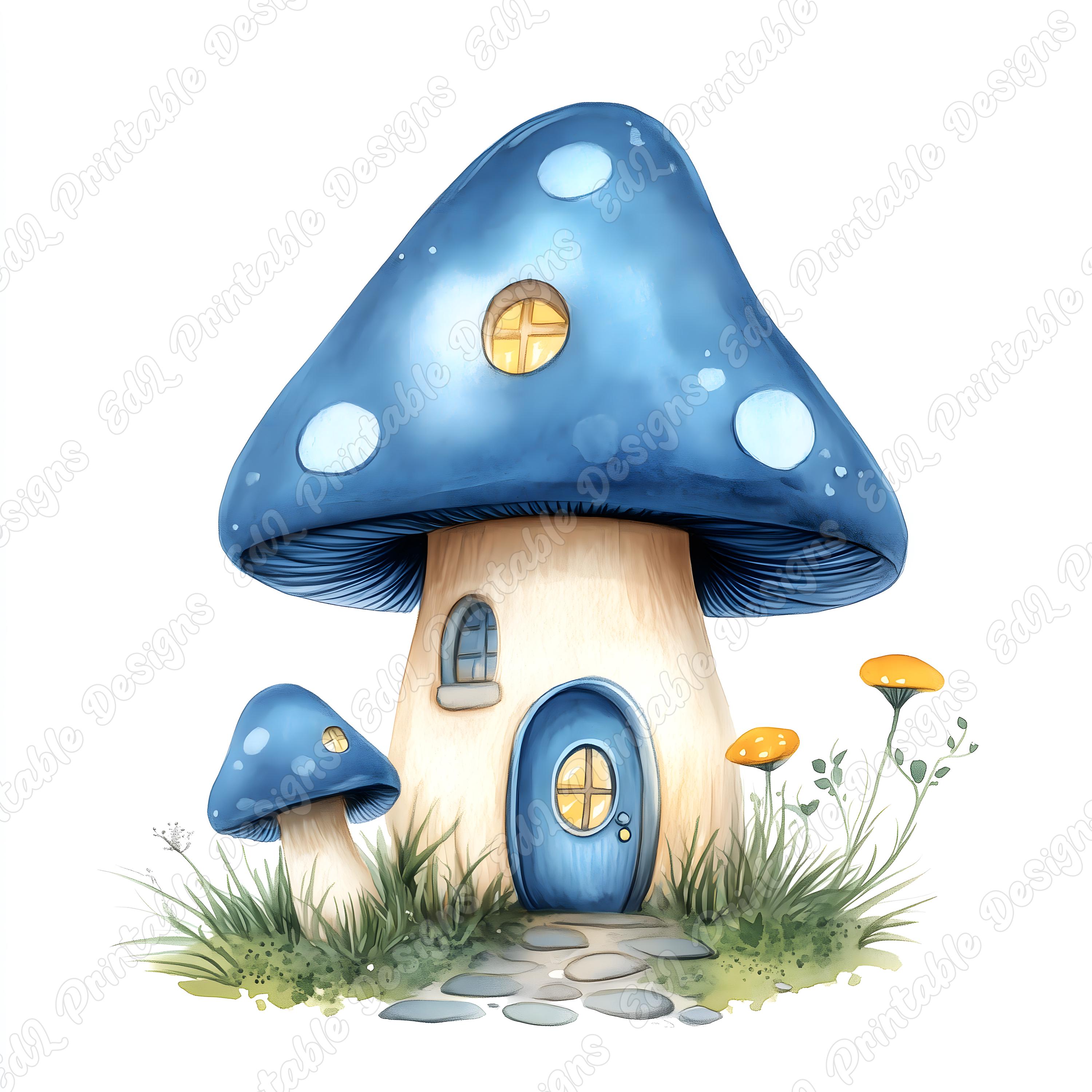 Watercolor Mushroom House Clipart, Fairy Tale Art (JPG Set) - Etsy