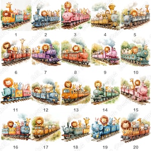 20 Cute Animals Train Clip Art, Safari Animals Train Printable Images, Jungle Animals Digital Download, Nursery Scrapbooking Paper Craft JPG