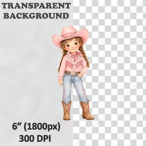 Pink Western Cowgirl PNG Clipart, Printable Baby Girl Rodeo Party Images, Watercolor Cute Wild West Digital Download, Scrapbook Paper Bundle