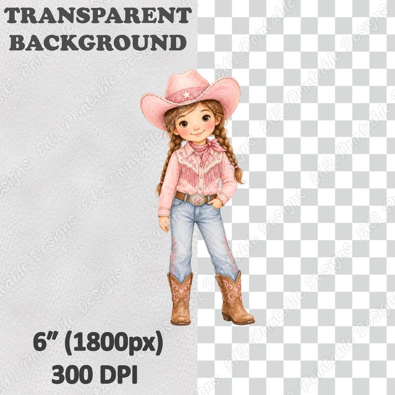 Pink Western Cowgirl PNG Clipart, Printable Baby Girl Rodeo Party Images, Watercolor Cute Wild West Digital Download, Scrapbook Paper Bundle