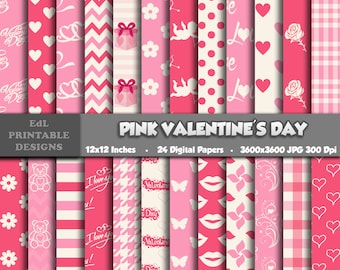 Pink Valentines Day Digital Paper, Cupid Pattern, Printable Love Background (Digital Download)
