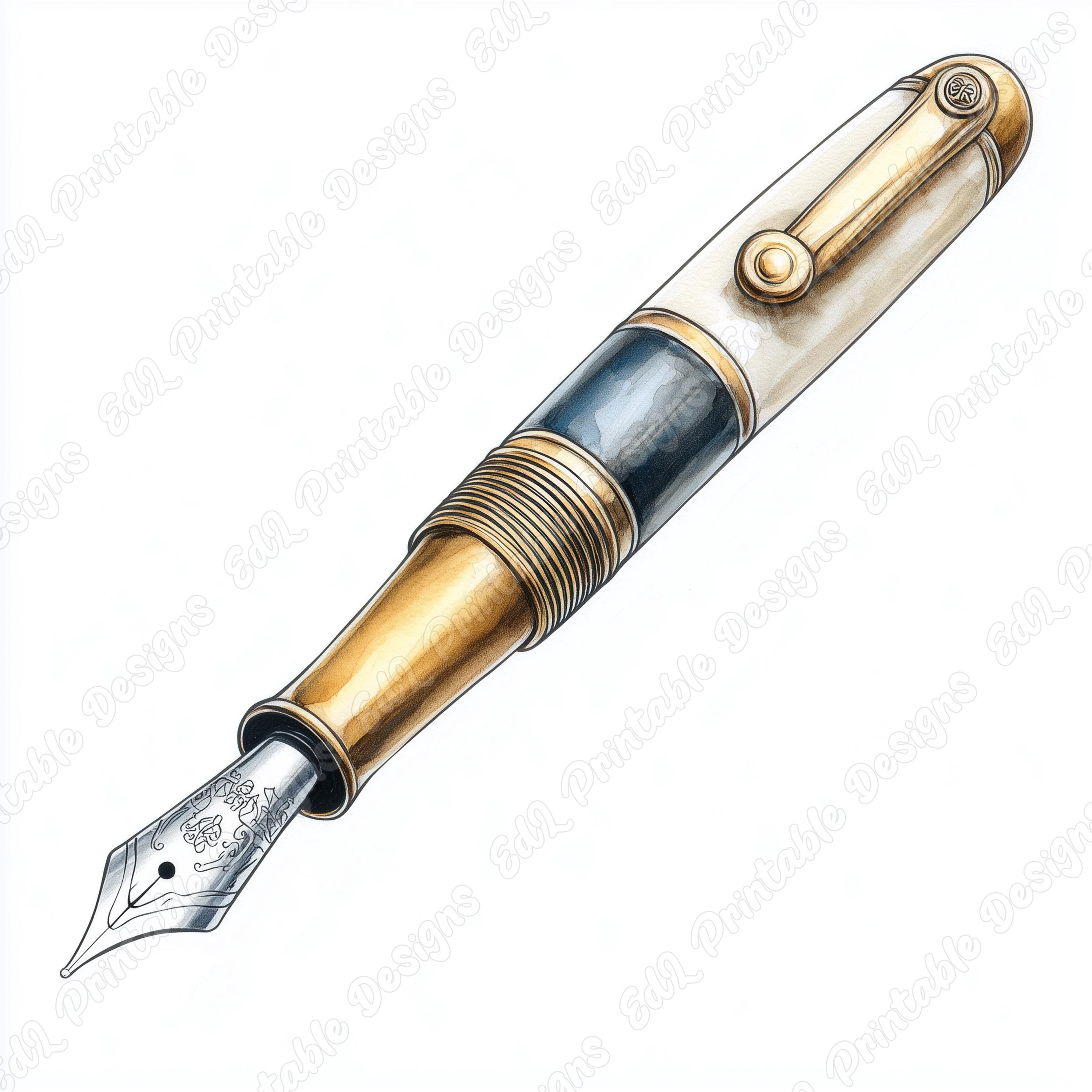Vintage Fountain Pen Clip Art, Antique Writing Pen Graphics (digital ...