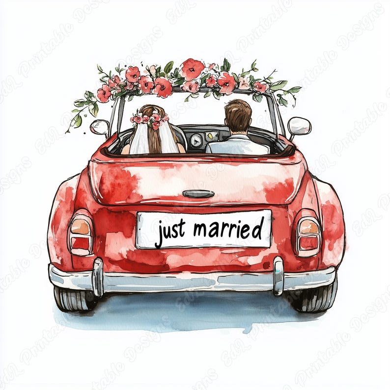 Wedding Car Clipart Set, Just Married, Bride and Groom (digital ...