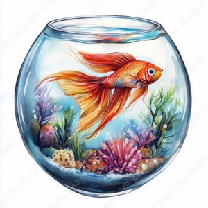 20 Aquarell Fischschüssel Clip Art, niedliches Aquarium druckbare Bild, Fischbehälter Digital Download, Meerestiere Scrapbooking Papierhandwerk JPG Bundle