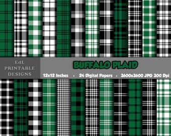 Grüner Büffel Karo-Digitalpapier, Tartan, Flanell, Gingham, Schottischer druckbarer Hintergrund (Digitaler Download)