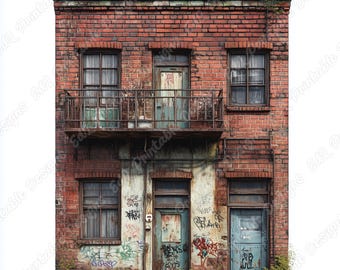 Grunge Städtisches Gebäude Clip Art, Stadtbild JPG Bundle (Digitaler Download)