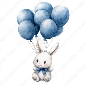 20 clipart di coniglietti acquerellabili con palloncini, immagini stampabili di decorazioni murali per la cameretta dei bambini, download digitale di baby shower, scrapbooking, artigianato di carta JPG