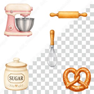 Baking and Bakery PNG Clipart, Printable Kitchen Tool Images, Kitchen Supplies Digital Download, Food Illustration Scrapbooking Paper Bundle