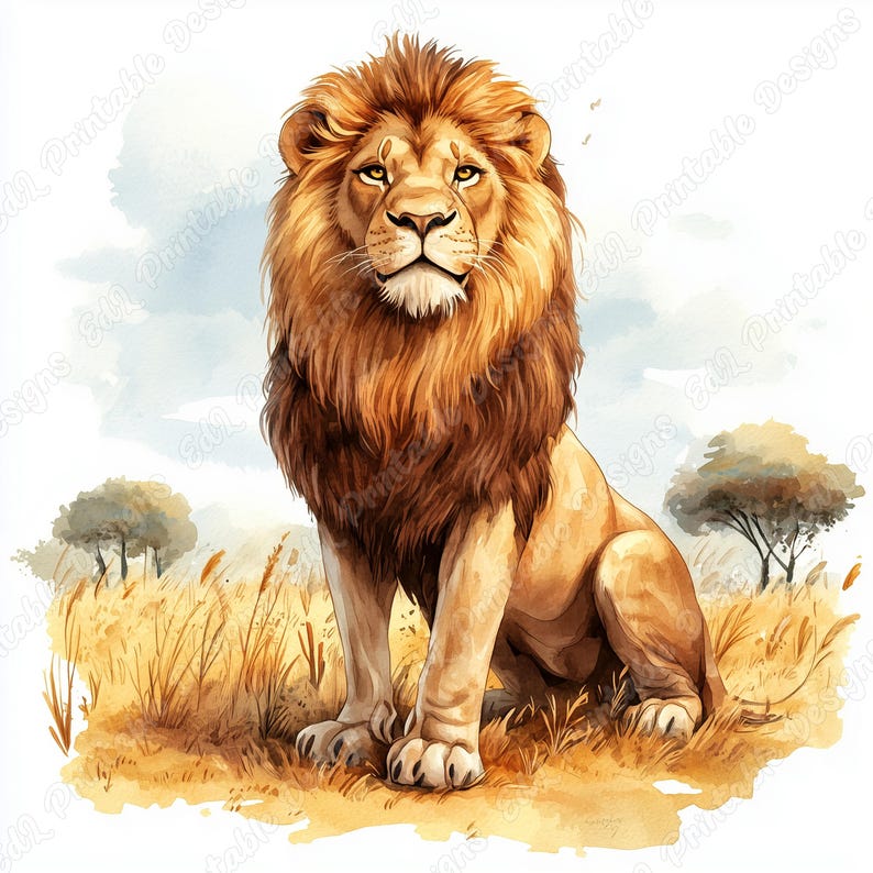 Watercolor Lion Clip Art, King of the Jungle Printable (JPG Bundle) - Etsy