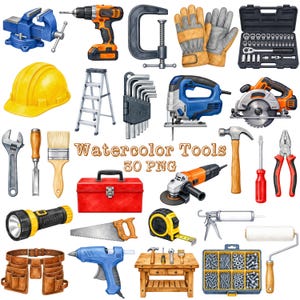 Watercolor Tools PNG Clipart, Printable Handyman Toolbox, Repairing Tools, Fathers Day Images (Digital Download)