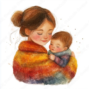 20 imágenes prediseñadas de madre y bebé, imágenes imprimibles del Día de la Madre, descarga digital de mamá e hija, manualidades de papel para álbumes de recortes de mamá e hijo, conjunto JPG