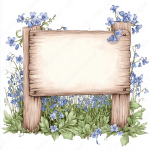 20 leeres Schild mit Blumen Clip Art, rustikale Holz Post druckbare Bilder, leere Schild digitaler Download, Scrapbooking Papier Handwerk JPG Set