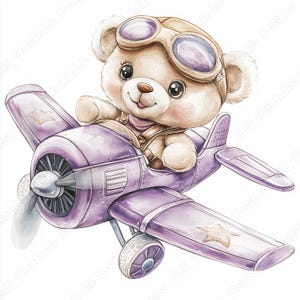 20 Pilot Teddy Bear Clip Art, Watercolor Aviator Bear Printable Image, Digital Download, Baby Boy And Girl Scrapbooking Paper Crafts JPG Set