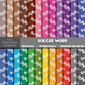 Soccer Word Digital Pattern Papers, Football Printable Background, Rainbow Color Sports Theme Scrapbook, Seamless Colorful Soccer Ball Paper