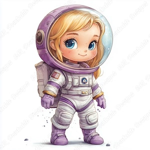 20 Mädchen Astronaut Clip Art, druckbare Space Girl Bilder, Space Kid Digital Download, Astronaut Kinder Scrapbooking Papierhandwerk JPG Bundle