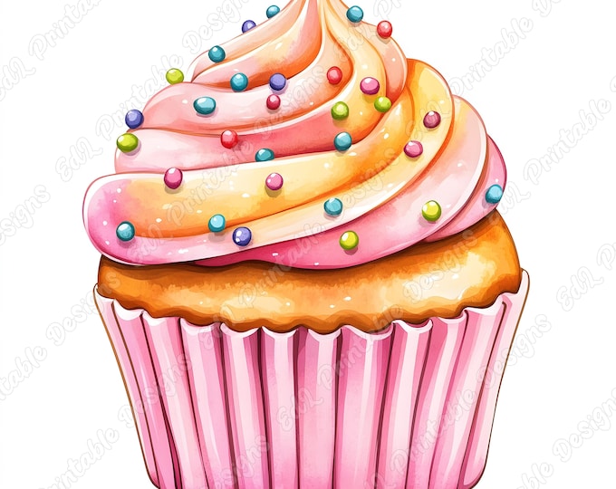 Watercolor Clipart Birthday Cupcakes Sweet Dessert Transparent ...