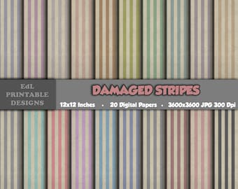 Distressed Stripes Digital Paper, Shabby Chic Backgrounds, Vintage Scrapbook (Digital Download)