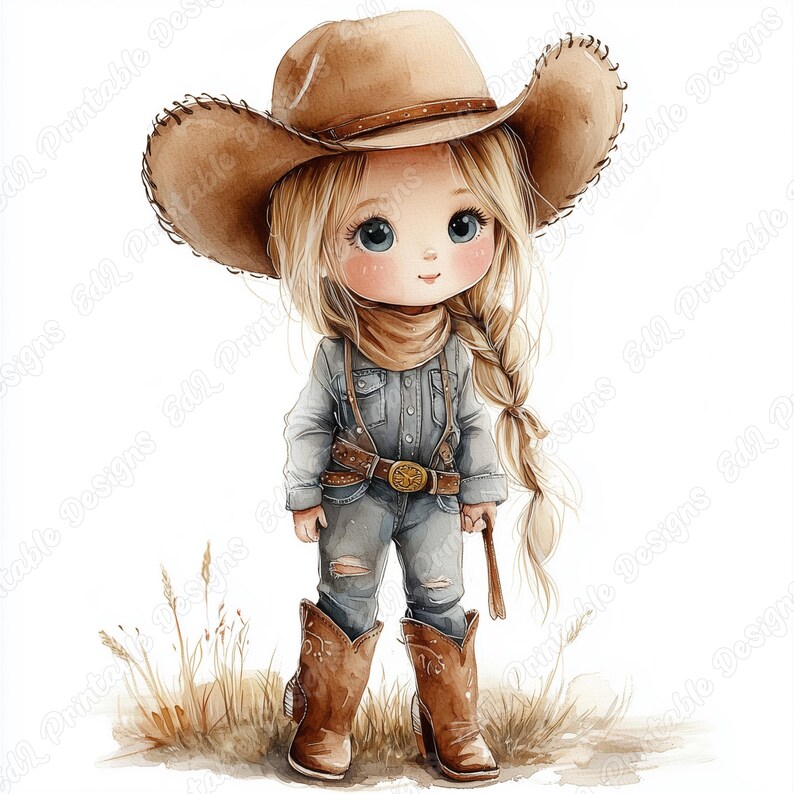 20 Cute Little Cowgirl Clip Art, Watercolor Western Printable Images, Wild West Digital Download, Baby Shower Scrapbooking Paper Crafts JPG