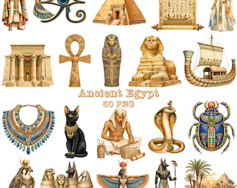 Antikes Ägypten Aquarell PNG Clipart-Bundle, Pharao, Pyramiden, Sphinx & Ägyptische Götter (Digitaler Download)