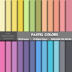 Papel digital de colores pastel, fondo imprimible suave y sólido, papeles de álbum de recortes lisos claros, papel de 12x12, conjunto de colores brillantes del arco iris de 24