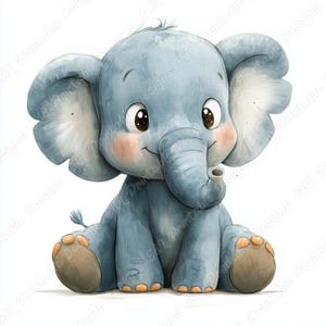 20 lindos dibujos animados de elefantes, imágenes imprimibles de elefantes bebés, descarga digital de animales pequeños, manualidades de papel para álbumes de recortes para guardería, conjunto JPG