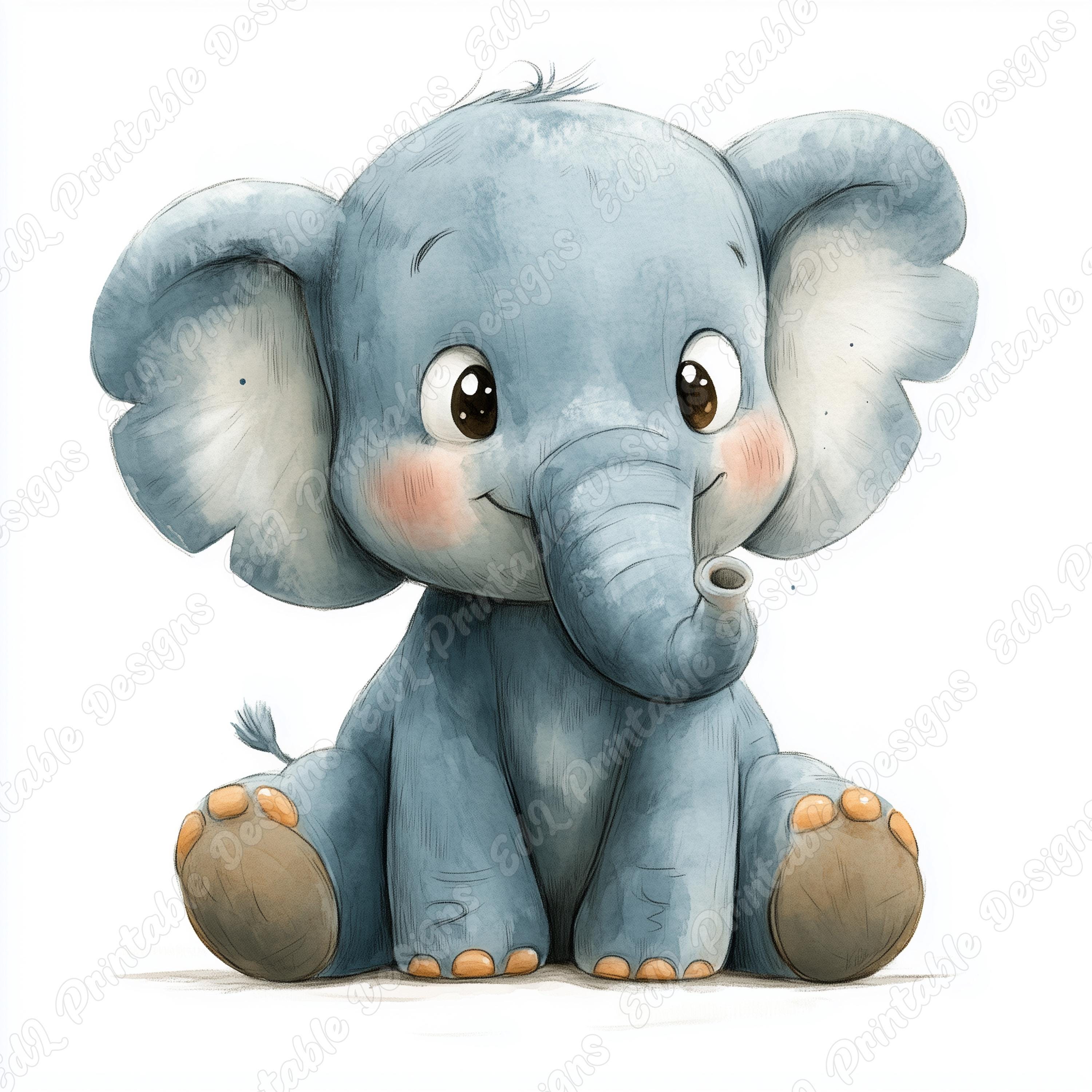 20 Cute Cartoon Elephant Clip Art, Baby Elephant Printable Images, Little Animal Digital Download, Nursery Scrapbooking Paper Crafts JPG Set