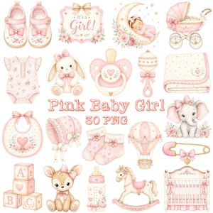 Baby Girl Watercolor PNG Clipart, Baby Shower, Gender Reveal Party, Nursery Image (Digital Download)