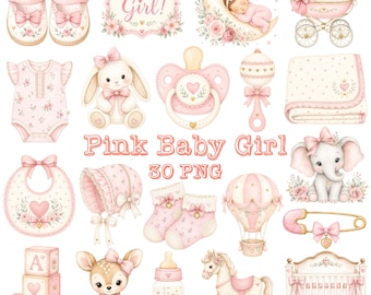 Dziewczynka w akwarelowym obrazku PNG, Baby Shower, impreza z okazji ujawnienia płci dziecka, obrazek do pokoju dziecięcego (pobieranie cyfrowe)