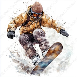18 clipart aquarelle snowboarder, image imprimable de sports d'hiver, téléchargement numérique homme de snowboard, ski scrapbooking papier craft JPG Bundle