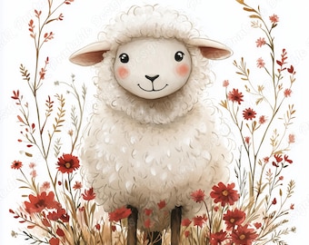 Watercolor Sheep Clip Art, Lamb Printable Nursery Art (JPG Digital Download)