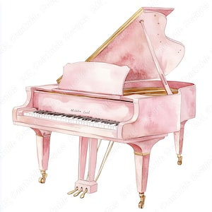 20 Clip Art di pianoforte ad acquerello, Immagine stampabile di pianoforte a coda, Download digitale di pianoforte classico, Pacchetto JPG di carta per scrapbooking di pianoforte musicale