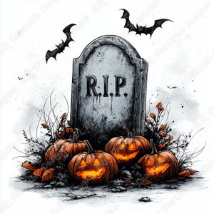 20 Halloween Tombstone-illustraties, afdrukbare afbeelding grafsteen, Spooky kerkhof digitale download, begraafplaats scrapbooking Paper Craft JPG bundel