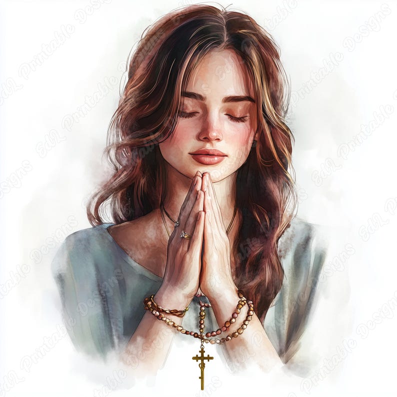 16 Praying Beautiful Woman Clip Art, Christian Lady Printable Images, Biblical Girl Digital Download, Religious Scrapbooking Paper Craft JPG