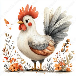 20 Clip Art de Galo em Aquarela Fofo, Imagens de Galinha Fofa para Imprimir, Download Digital de Arte para Berçário, Artesanato em Papel para Scrapbooking de Chá de Bebê JPG