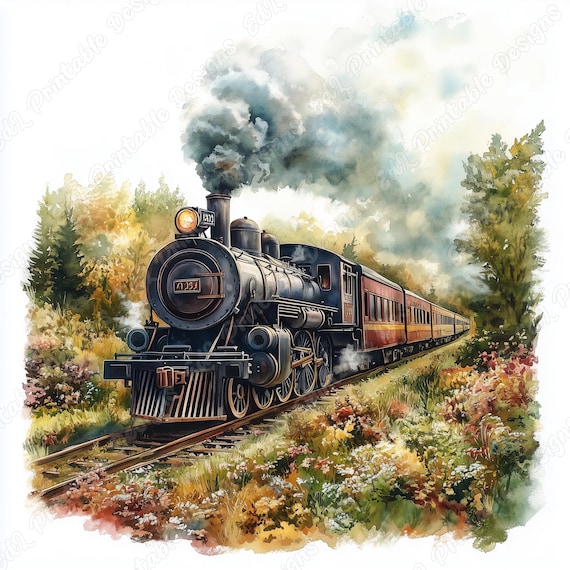 Vintage Steam Train Clip Art, Railway Scrapbooking Graphics (Digital Download)