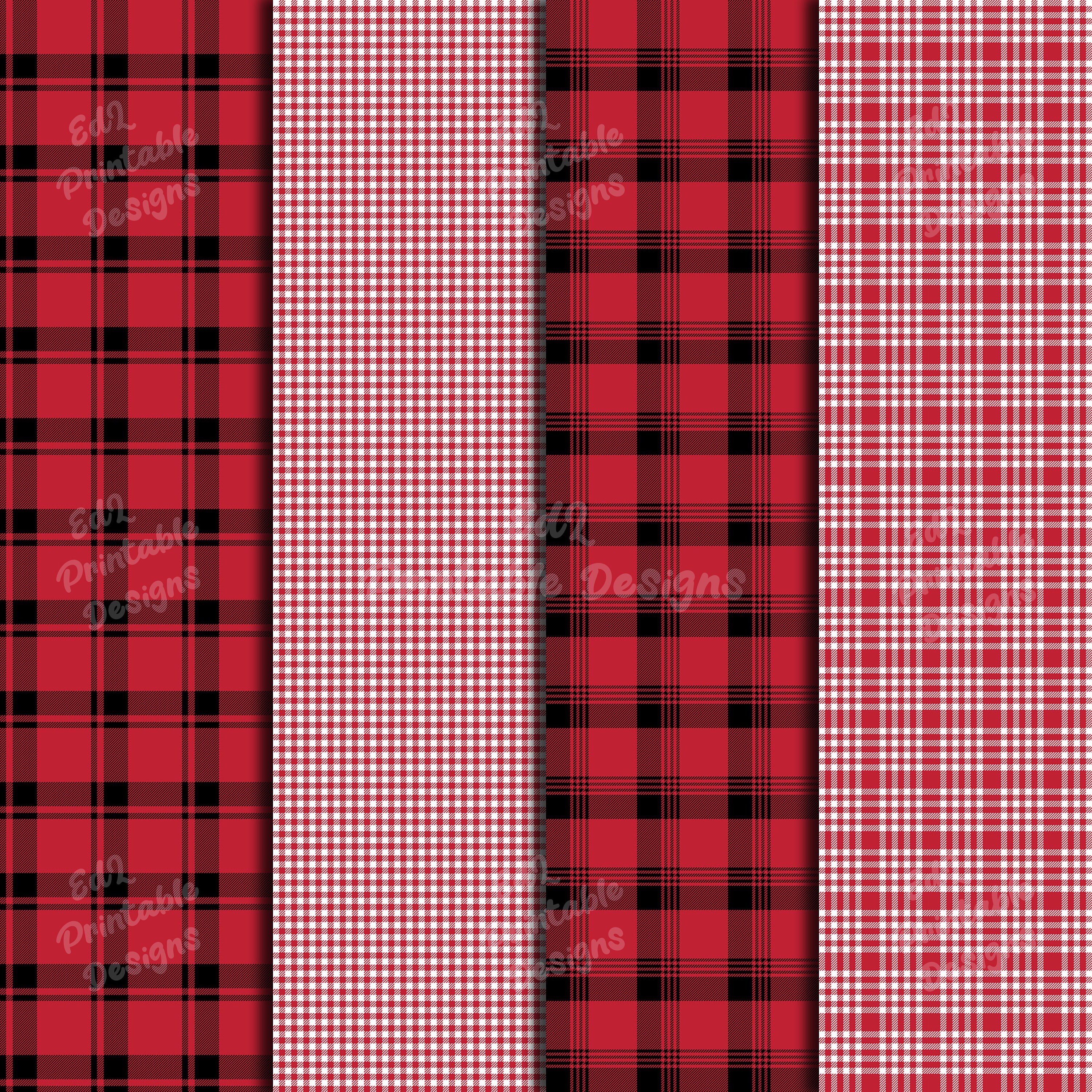 Red Buffalo Plaid Digital Paper Set, Lumberjack Scrapbook (digital ...